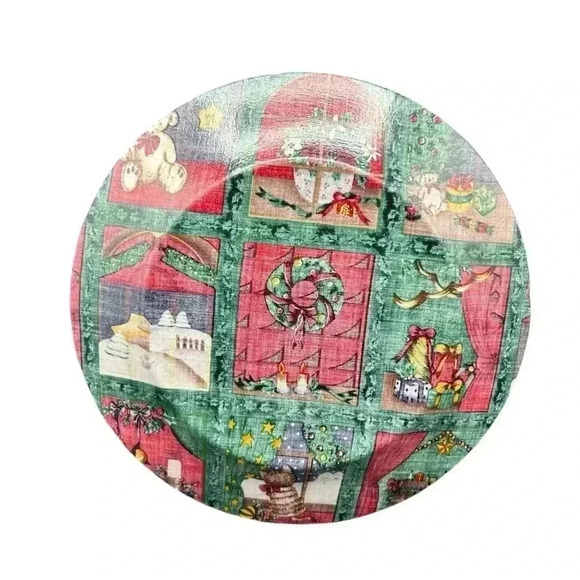 HANDMADE OLD FASHIONED CHRISTMAS COTTAGE CORE DECOUPAGE FABRIC GLASS PLATE - Picture 3 of 6